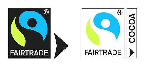 Reilun kaakaotuotteen tunnistaa kaupassa mustapohjaisesta ja valkopohjaisesta Fairtrade-merkistä.